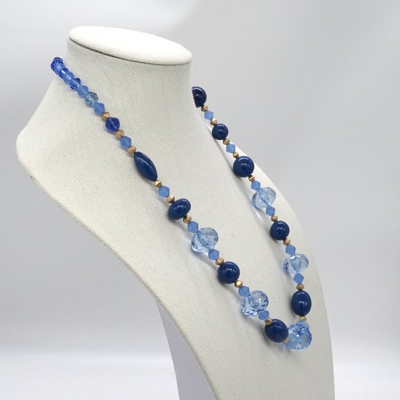Necklace with crystals and blue and gold accents. Lobster clasp. - Picture 5 of 8